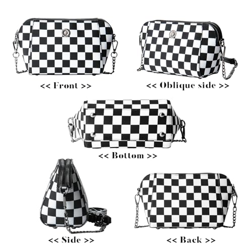 Black and White Checkered Nylon Crossbody Bags for Women, Trendy Classic Checkered Purses Handbags Wallets Waterproof Nylon Cross Body Shoulder Tote Bags4