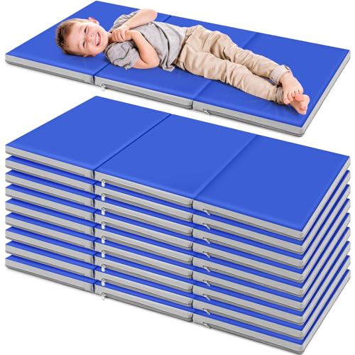 Image of Wesiti 5 Pcs Folding Kids Nap Mats for Preschool Daycare, 3 Section Folding Rest Mats Sleeping for Kids Toddler Nap 1 Inch Thick, Kindergarten School Classroom Supplies (Blue,Gray)