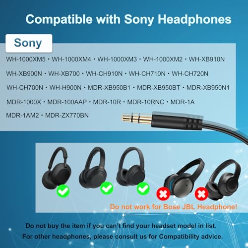 Image of 3.5mm Replacement Audio Cable for Sony Headphones Wire Aux Cord Compatible with Sony WH-1000XM5 WH-1000XM4 WH-1000XM3 WH-XB910N WH-CH710N WH-CH720N MDR-1000X MDR-1AM2 with In-line Mic & Volume Control