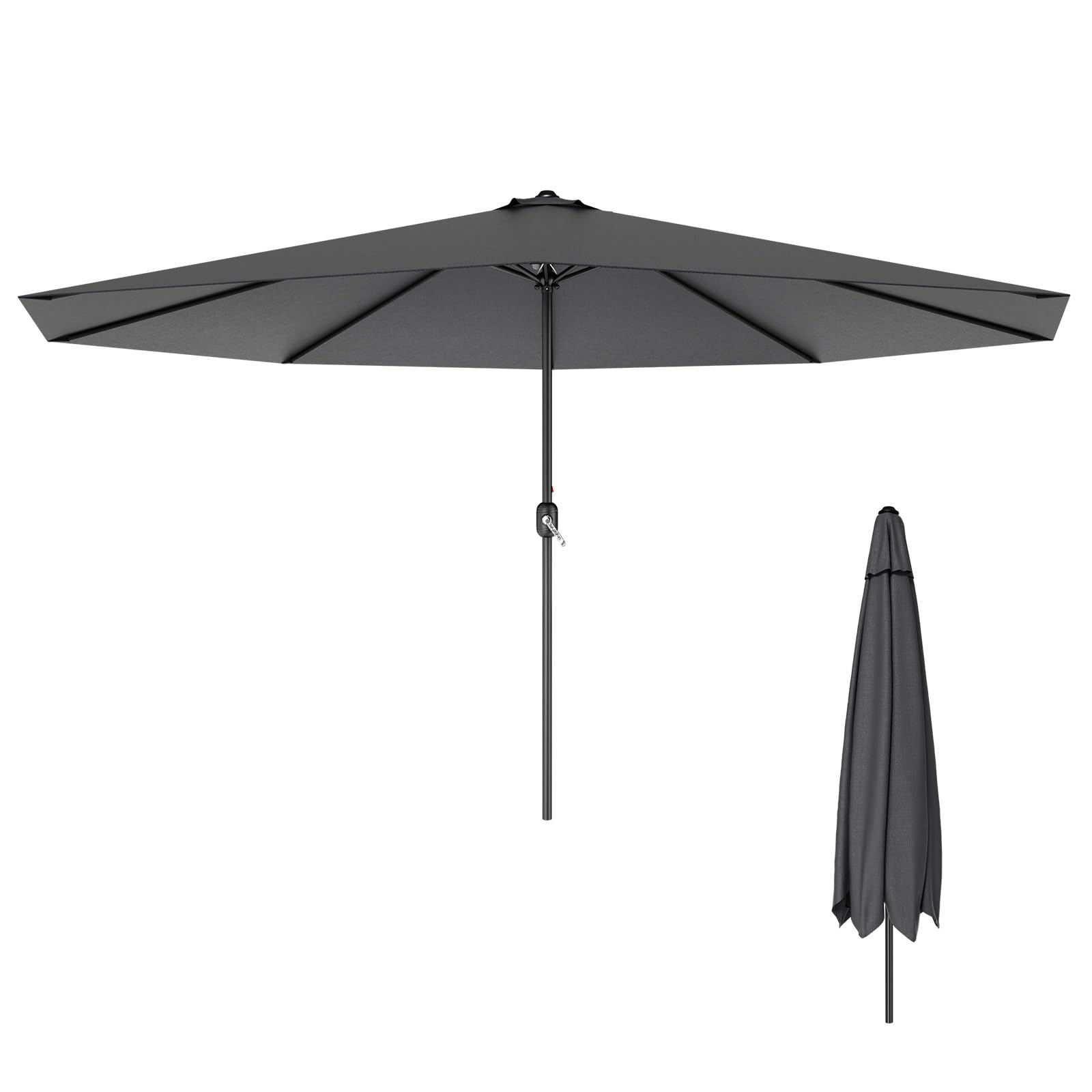 HENGMEI Aluminiowy parasol przeciwsłoneczny, 350 cm, na taras, na plażę, z ochroną UV 40+, na balkon, do ogrodu, na taras, ciemnoszary