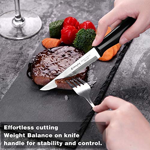 Emojoy Knife Set, 15-Piece Kitchen Knife Set with Block Wooden, Black Handle for Chef Knife Set, German Stainless Steel Cutlery Knife set