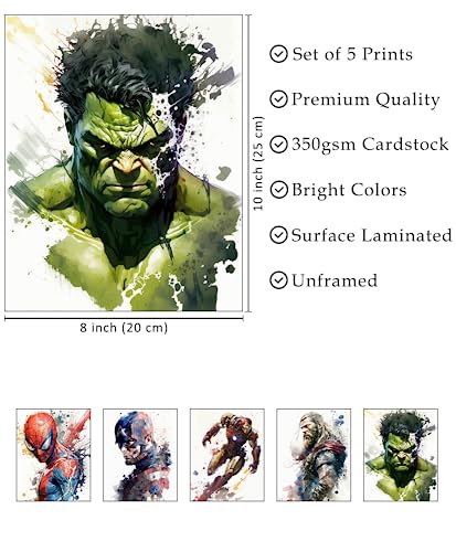 Lotustorm Superhero Watercolor Poster Superhero Room Decor For Boys Set Of 5 Unframed (8''X10'') Superheros Wall Decor Posters For Boys Room Nursery Kids Room Wall Decor Superhero Prints Playroom Decor thumb #1