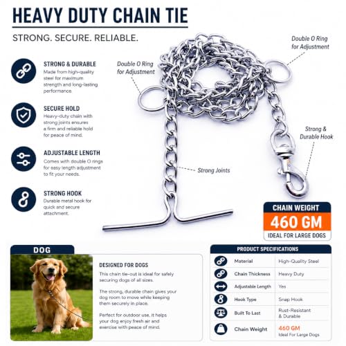 Image of RvPaws Belt Combo - Nylon Collar with 63-Inch Heavy Chain | Adjustable Pet Collar and Leash Set for Medium & Large Dogs (Orange, 1.25 Inch)