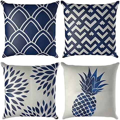 JuneJour Set of 4 Grey Cushion Covers Outdoor Furniture Decorative Linen Square Single-Sided Printing Pillow Cover for Home Office Sofa Couch Car Garden 45 x 45cm