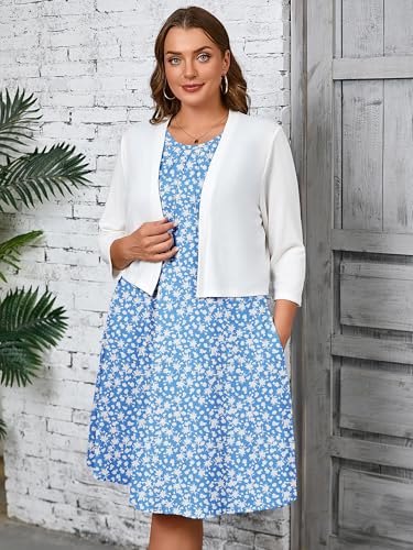 Image of AusLook Plus Size Midi Dress for Women Sleeveless Casual Summer Tank Dress with Pockets A-Line Loose Swing Dress 1-5X