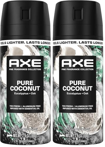 Image of AXE Fine Fragrance Collection Body Spray Pure Coconut 72 Hour Freshness Aluminum Free 2.9 oz (Pack of 2)