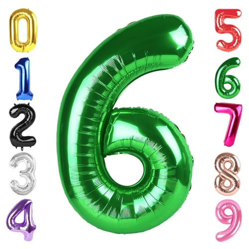Image of 40 Inch Green Number 6 Balloon Birthday Party Decorations for Men & Women | 40 Inch Green inflatable foil number balloons, large birthday decorations for 6th birthday