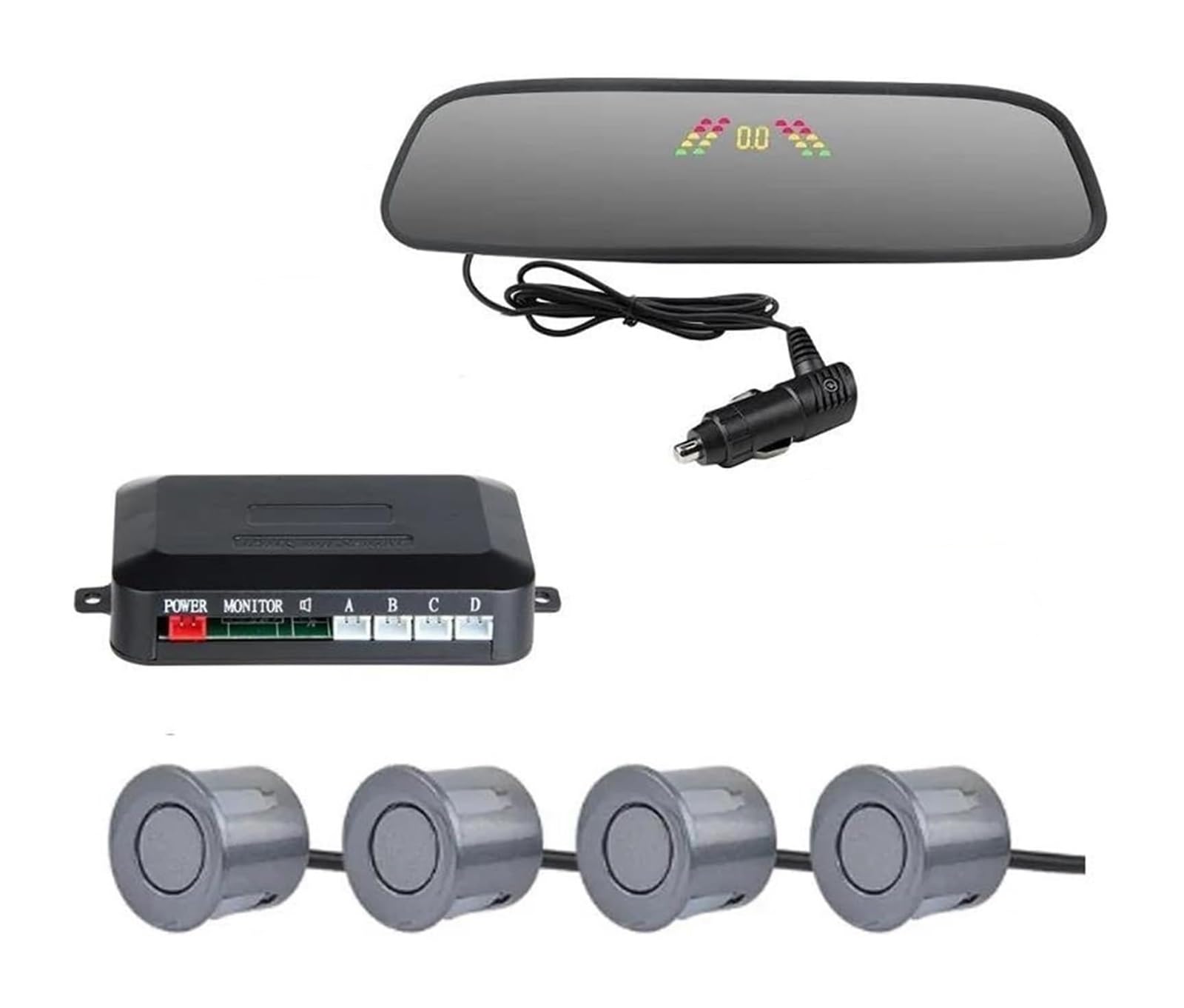 Rétroviseur Radar Recul pour Voiture avec Capteur Stationnement Détecteur Étanche Système De Radar De Recul(Grey)