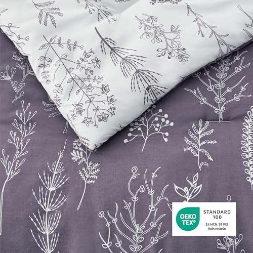Image of Bedsure Full Comforter Set - Grayish Purple Bed Set, 3 Pieces Cute Floral Bedding, 1 Soft Reversible Botanical Flowers Comforter and 2 Pillow Shams