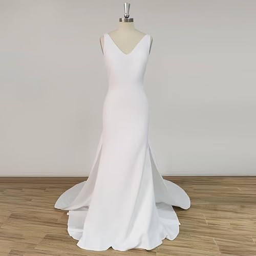 Miniatura 6 de SHANDUO - Vestido de novia con cuello en V, estilo bohemio, con tirantes delgados, sirena de satén, vestido de noche con cola