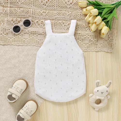 DovFanny Newborn Baby Knit Romper Sleeveless Strap Bodysuit Soft Breathable Summer Outfit for Girls Boys4