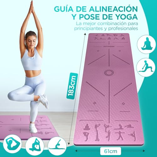 OUTDOUSE Esterilla Yoga,Esterilla Fitness Antideslizante,TPE Colchoneta Gimnasia, para Pilates,Deporte,Gimnasia,Estiramientos, Esterilla Deporte con bandolera 183x61cm - Imagen 3