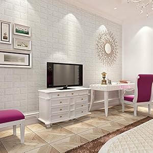 10 stuks 3D-behang, wandpanelen, zelfklevend behang, baksteen, steenlook, behang, waterdicht, 3D-wandpanelen, wit…