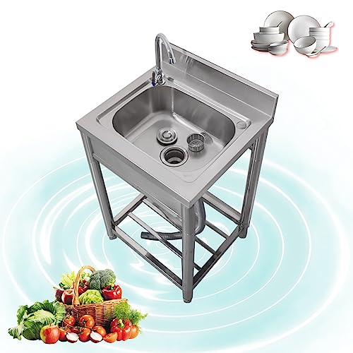Évier utilitaire en acier inoxydable 304 à cuve simple avec robinet