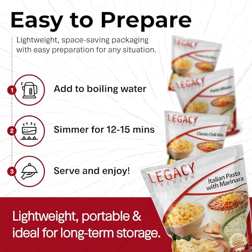 Image of Legacy Food Storage 60 Serving Emergency Food Supply Bucket, 12 Entrees, 23,400 Total Calories, Shelf Stable Lunch & Dinner, Freeze Dried Survival Meals for MRE Camping, Hiking, Prepping