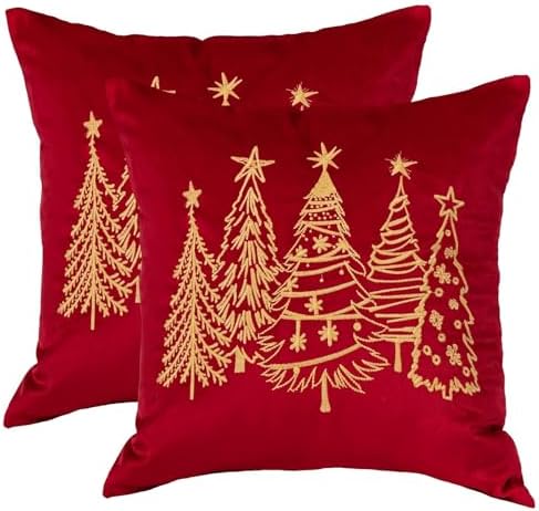 GEEORY 2-Pack Embroidered Luxurious Velvet Christmas Tree Pillow ...