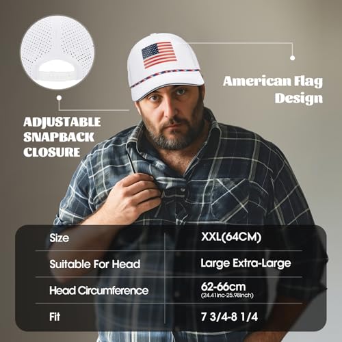 Image of Oversize XL XXL XXXL American Flag Trucker Hat, 250th Anniversary Snapback Hats, Large USA Baseball Cap for Men Big Heads