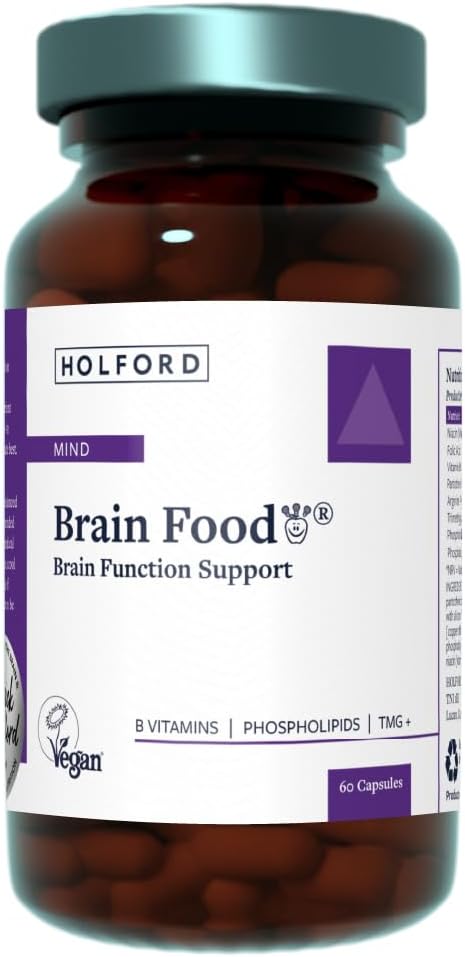 PATRICK HOLFORD Brain Food/Brain Supplement/for Brain Function Support / 8 Nutrients/B Vitamins, Phospholipids, TMG + / Naturally Sourced / 60 Capsules/Vegan/Women & Men