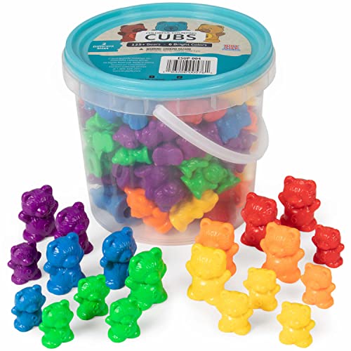 Colorful Counting Cubs - Bucket of 125+ Bears in 6 Bright Colors and Two Different Sizes - Great for Early Childhood Education, Preschool Prep, Daycare Activities, Montessori Toys, and More