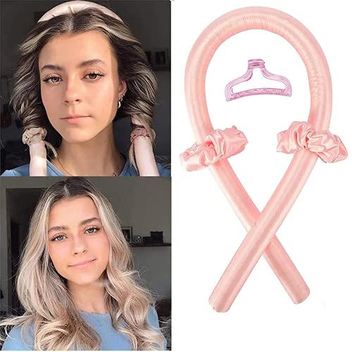 Ribbon Heatless Curls - Rizador de pelo sin espuma térmica, juego de rizadores de pelo de seda con banda suave para la cabeza, rizador de pelo, kit de estilismo para mujeres (rosa)