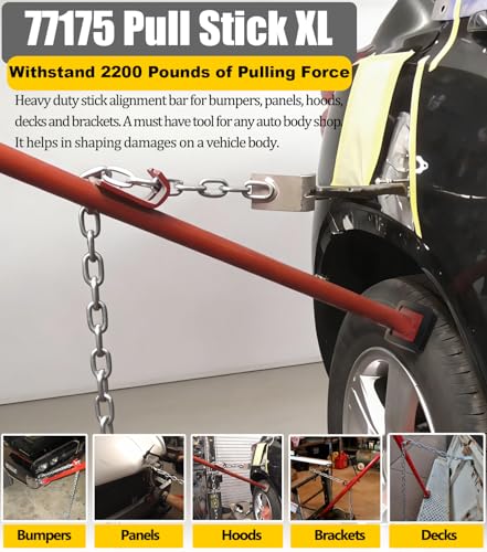 Image of Camoo 𝙐𝙥𝙜𝙧𝙖𝙙𝙚𝙙 77175 Pulling Stick Tool for Boat Car Repair (52 inch Long), Auto Body Puller Alignment Bar & 72 inch Chain for Aligning Bumpers, Panels, Hoods, Decks and Brackets Pull Stick XL