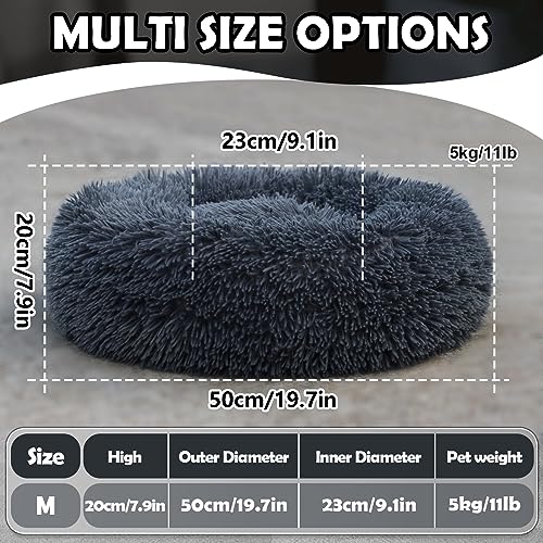 MDDK DY Hundebett,Katzenbett Flauschig,Hundekorb,Waschbar, Hundekissen 50cm, Hundekörbchen Rund aus Plüsch, Hundesofa, Katzenkorb, Hundebett für Kleine Mittel Hunde, Katzen Dunkelgrau