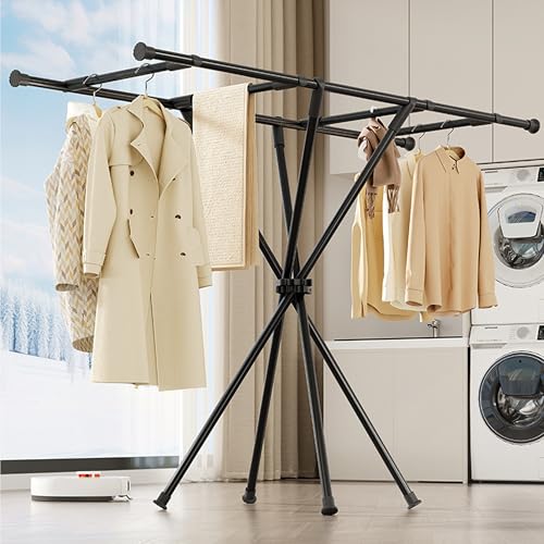 Image of ALOXE Foldable Clothes Drying Stand for Home | Portable Cloth Dryer Stand | Balcony & Indoor Outdoor Laundry Rack (Tripod Design-Black)