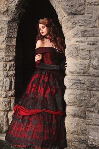 Vinatge Off Shoulder Black Lace Red Satin Wedding Dresses A-line Party Dress Women 20254