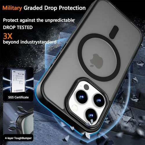 Image of Magnetic iPhone 16 Pro case,Compatible with Magsafe, Military-Grade Protection,Slim Translucent Matte Shockproof with Anti-Scratch Anti-Fingerprint Phone Cover (Black, iPhone 16 Pro)