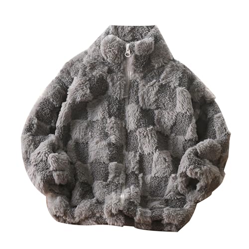 BILIKEYU Boys Girls Fuzzy Winter Coats Plaid Color Block Zip Up Stand Collar Jackets Warm Outwear Coats for 1