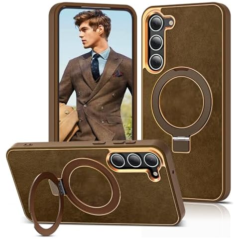 YEMODO for Samsung Galaxy S22 Plus Case with Magnetic Invisible Ring Stand Leather Business Phone Case Compatible with Magsafe Shockproof Protection Classic Luxury Slim Cover for Women Men,Brown Cover