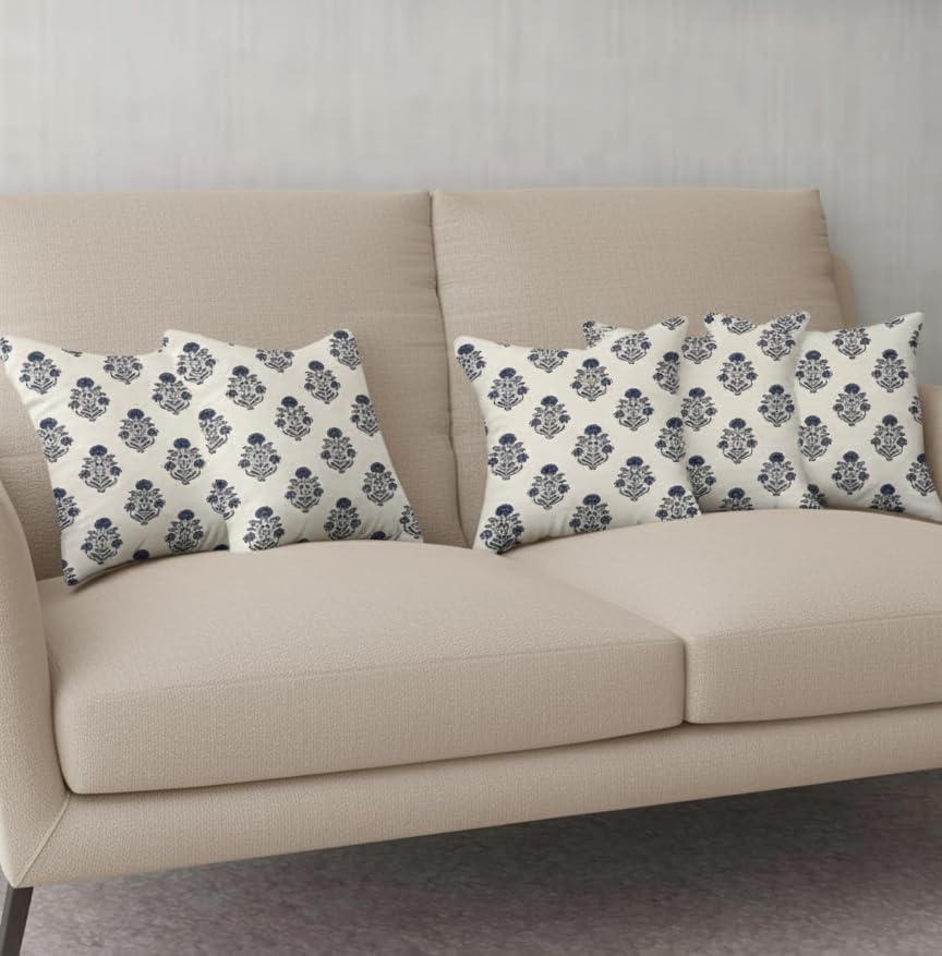 Trance Home Linen Set of 5 Premium 100% Cotton 12X12 Inch Cushion Covers Only for Sofa and Diwan | Small Cushion Covers Only (12X12 Inch | 30Cmx30Cm, Aangan Blue) Set of 5, 180 TC-image-34