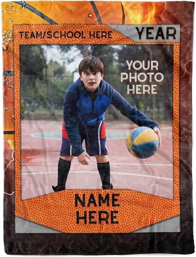Manta personalizada con fotos de baloncesto con nombre para niños de mamá y papá, manta de vellón de baloncesto personalizada con nombre para niños, hermano, sobrino, manta deportiva personalizada