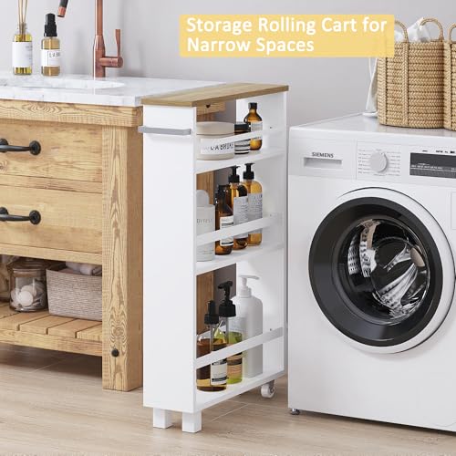UTEX-Slim-Rolling-Storage-Cart-4-Tier-Utility-Cart-on-Wheels-Mobile-Kitchen-Storage-Cart-for-Narrow-Spaces-White UTEX Slim Rolling Storage Cart 4 Tier Utility Cart on Wheels Mobile Kitchen Storage Cart for Narrow Spaces White