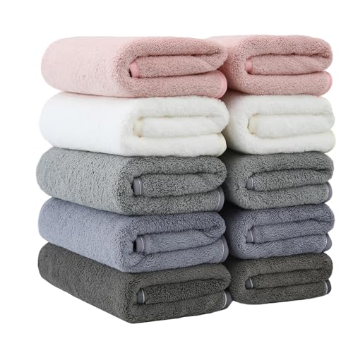 フェイスタオル 速乾 通気 吸水 10枚セットマイクロファイバー 34×75cm ふわふわ 家庭用 タオル 軽量肌に優しい タオルセット (5色)