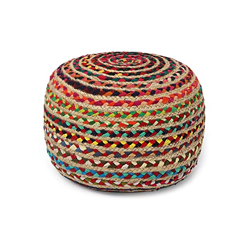 REDEARTH Round Pouf Ottoman - Braided Boho Poof Home Décor