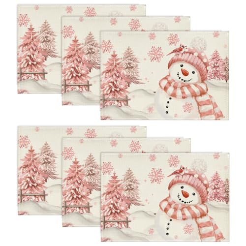 Artoid Mode Rosa Schneemann Weihnachten Platzsets 6er Set, 30x45cm...