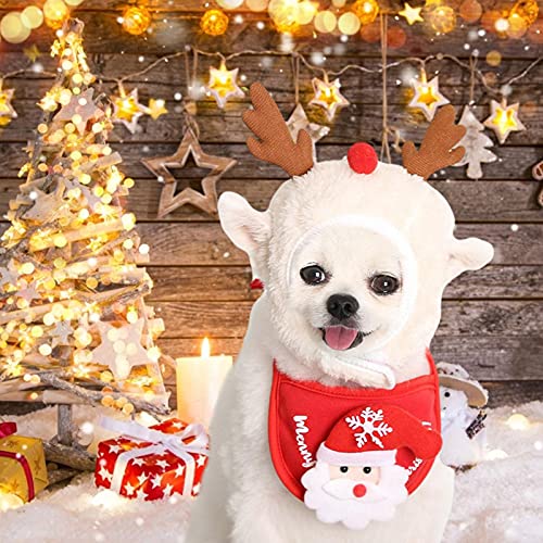 chapéu e babador para cães Natal, chifres rena Natal para cães, faixa cabeça vermelha/ver, acessório