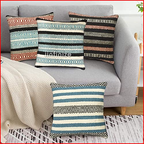 Iinfinize IIN-CC4-310-311-314-315 Hand Knotted Pillow Rustic Cushion Case Wool Jute Pillow Throw Cushion Cover Indoor Outdoor Chair Pads Vintage Pillow Case Set Of 4 Boho Cushion Cover cover