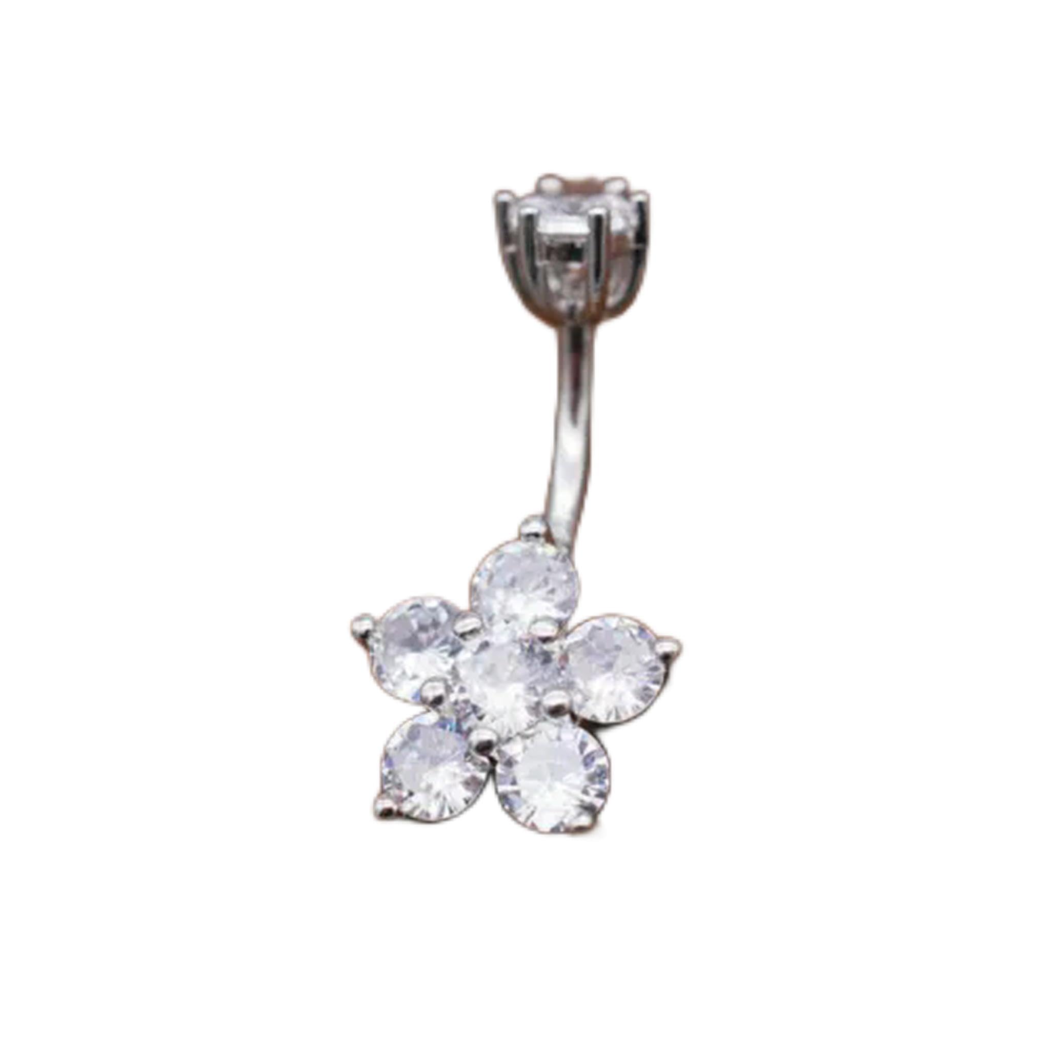 Piercing all'ombelico con Fiore in Argento Sterling e Cristallo CZ, Anello A4230-10mm