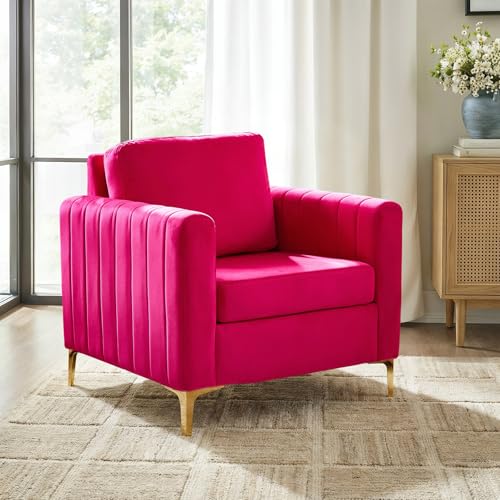 Sillón de terciopelo moderno fucsia metal dorado miniatura 1