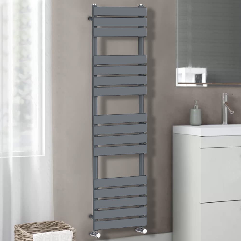 Warmehaus Grey Flat Panel Heated Towel Rail Anthracite Bathroom Ladder Radiator Warmer 1600 X 600Mm
