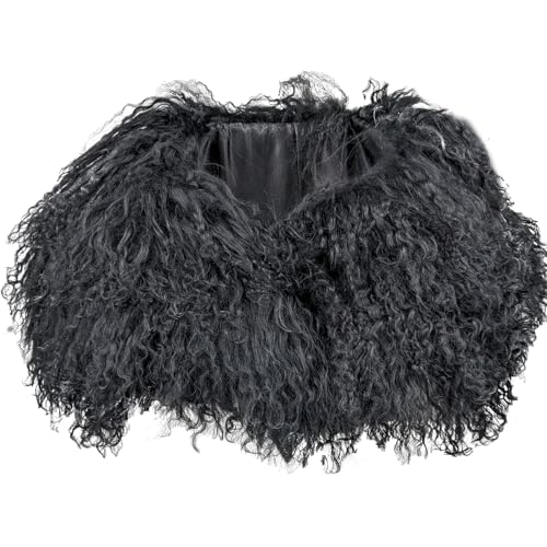 LVCOMEFF Women Real Mongolian Lamb Fur Scarf Neck Warmer Curly Shaggy Collar for Winter Large2