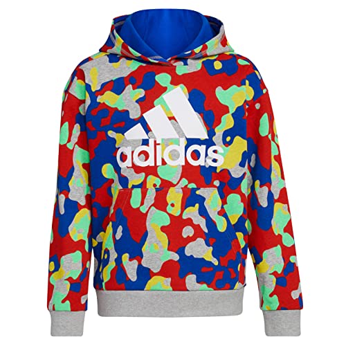 adidas Boys' Chop Pullover Hoodie, Grey Heather with Vivid Red, X