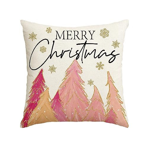 18x18 Inch Pink Christmas Tree Merry Christmas Throw Pillow Cover Cushion Case Sofa Decor by Avoin colorlife