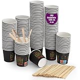 150 gobelets à café jetables 120 ml, gobelets jetables en carton avec agitateurs à café en bois. Pour les boissons chaudes et froides.
