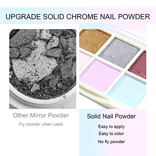 U-Shinein Gold Silver Chrome Nail Powder, Metallic Mirror Effect Pearlescent White Nail Powder Pigment, High Glitter Nail Art, Holographic Solid Mirror Chrome Nail Powder With 3Pcs Sponge Sticks 05 #TOP29
