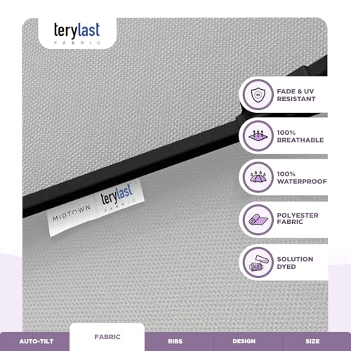 Image of Midtown Umbrellas - 10-Year-No-Fade 9 Ft Patio Umbrella with Terylast Fabric, Auto-Tilt Aluminum Frame and 8 Reinforced Ribs for Deck, Pool, Garden & Beach - Off White Canopy, Black Pole