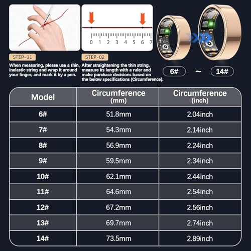 Image of Smart Ring for Women Men, Fitness Ring with Heart Rate, Blood Oxygen,Stress, Sleep Tracker, Step Tracker, Fit Ring No Subscription Fee, IP68 Waterproof Smart Ring for iPhone & Android (Rose Gold, 6#)
