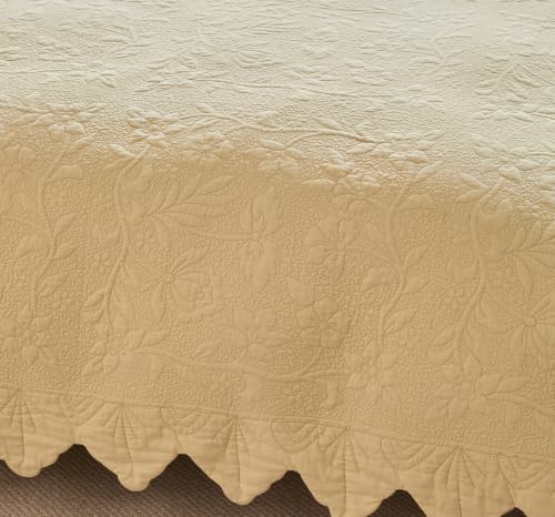Brandream Beige Quilts Queen King Size Cotton Farmhouse Matelasse Coverlet Scalloped Edge Bedspreads Luxury Quilt Bedding Set 3-Piece 98x106 - image 8